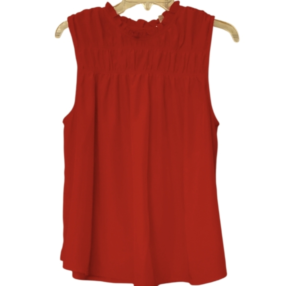 Joie Womans $198 Smocked High‎ Neck Cayenne Red Sleeveless Balsa Blouse Size XL
